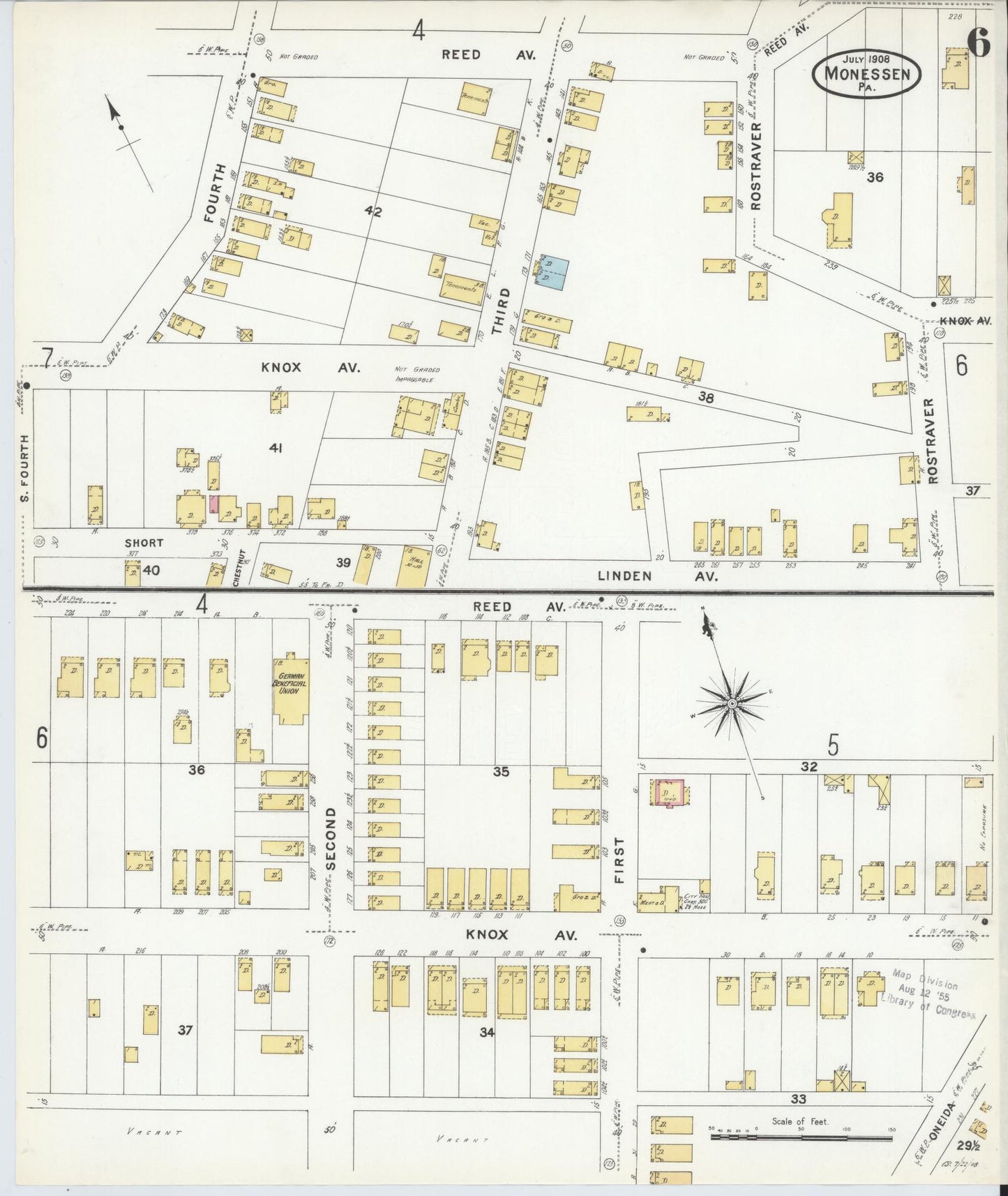 Sanborn Fire Insurance Map from Monessen, Westmoreland County, Pennsylvania (1908), Sheet #0006 - Complete Map Set gallery image, historic Sanborn map, vintage wall art, Pennsylvania Pennsylvania
