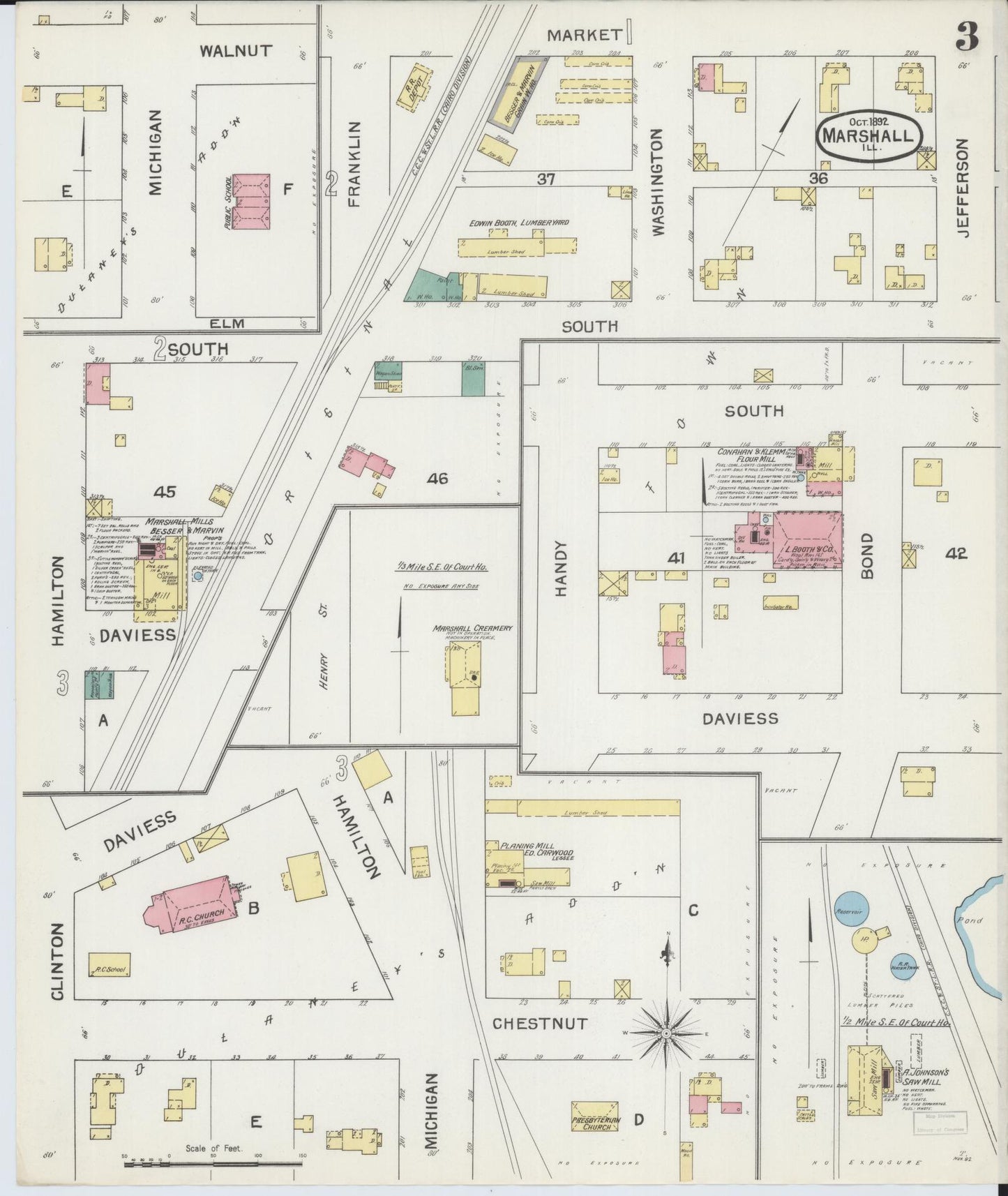 Sanborn Fire Insurance Map from Marshall, Clark County, Illinois (1892), Sheet #0003 - Historic Sanborn Fire Insurance Map Print, vintage old map wall art, antique decor, genealogy gift, Illinois Illinois map