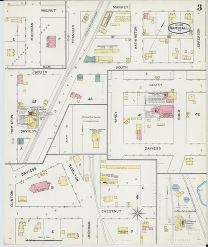 Sanborn Fire Insurance Map from Marshall, Clark County, Illinois (1892), Sheet #0003 - Historic Sanborn Fire Insurance Map Print, vintage old map wall art, antique decor, genealogy gift, Illinois Illinois map