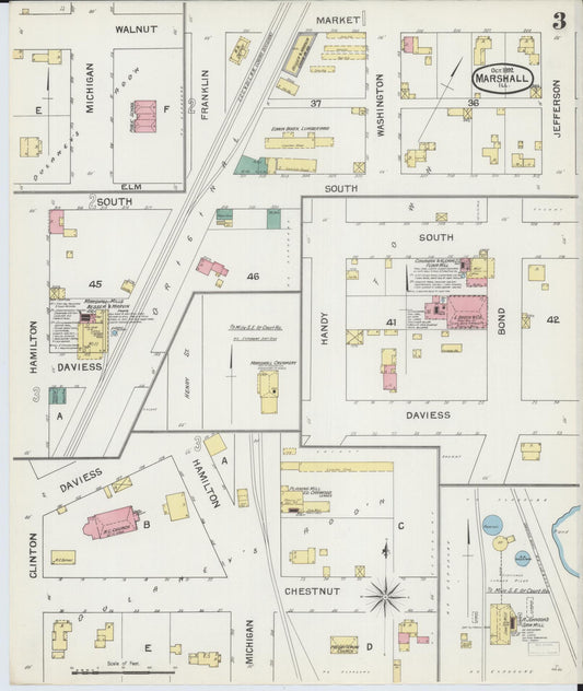 Sanborn Fire Insurance Map from Marshall, Clark County, Illinois (1892), Sheet #0003 - Historic Sanborn Fire Insurance Map Print, vintage old map wall art, antique decor, genealogy gift, Illinois Illinois map