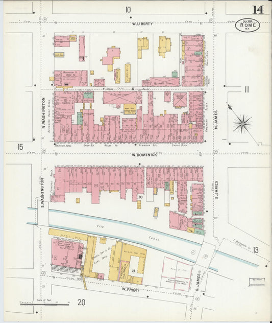 Sanborn Fire Insurance Map from Rome, Oneida County, New York (1899), Sheet #0014 - Historic Sanborn Fire Insurance Map Print, vintage old map wall art, antique decor, genealogy gift, New York New York map