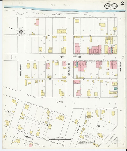 Sanborn Fire Insurance Map from Wapello, Louisa County, Iowa (1893), Sheet #0002 - Historic Sanborn Fire Insurance Map Print, vintage old map wall art