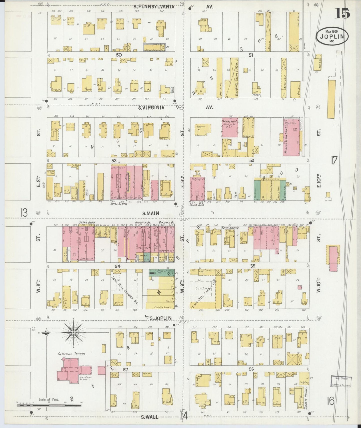 Sanborn Fire Insurance Map from Joplin, Jasper County, Missouri (1900), Sheet #0015 - Complete Map Set gallery image, historic Sanborn map, vintage wall art, Missouri Missouri