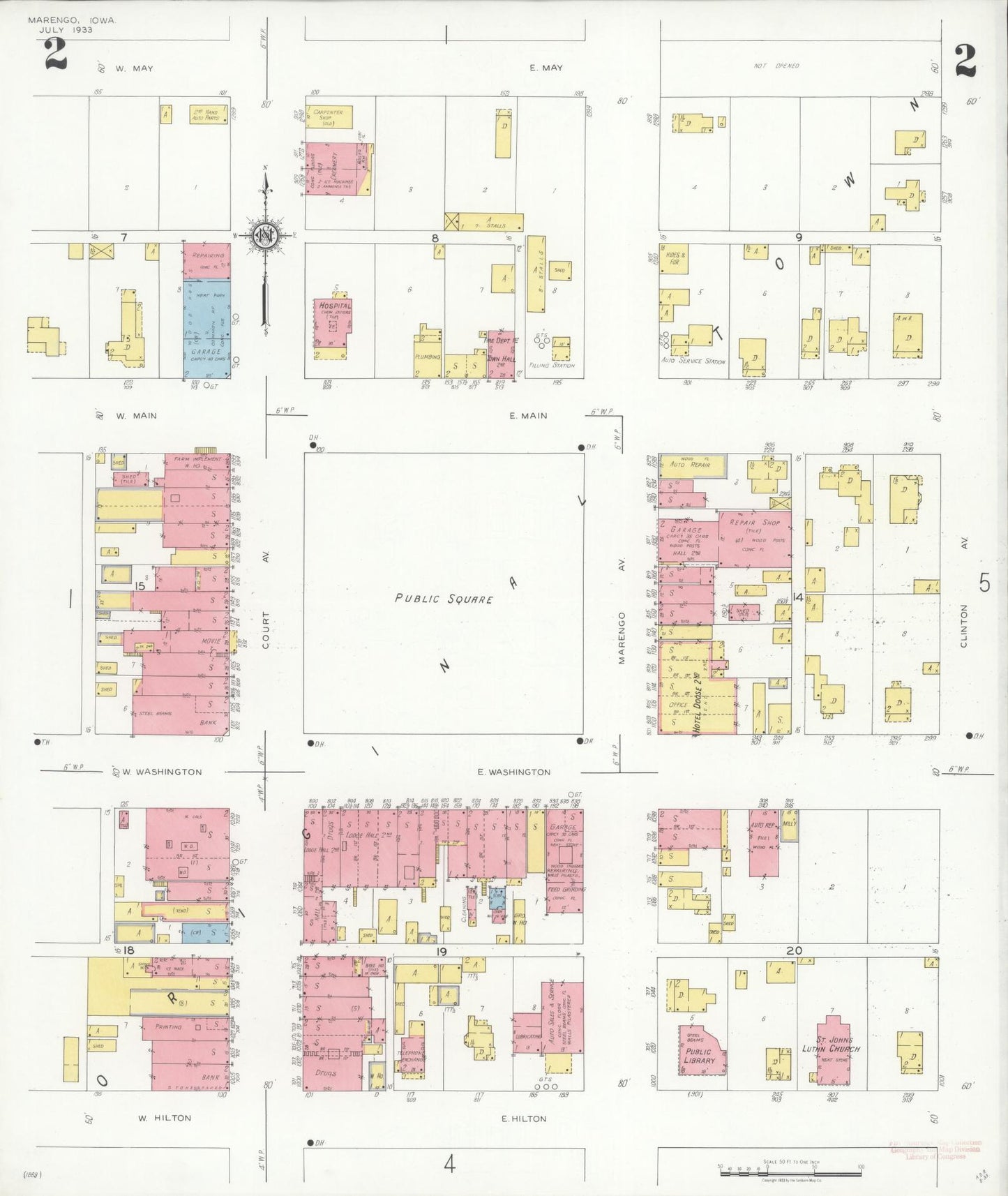 Sanborn Fire Insurance Map from Marengo, Iowa County, Iowa (1933), Sheet #0002 - Historic Sanborn Fire Insurance Map Print