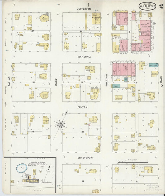 Sanborn Fire Insurance Map from Van Alstyne, Grayson County, Texas (1896), Sheet #0002 - Historic Sanborn Fire Insurance Map Print, vintage old map wall art, antique decor, genealogy gift, Texas Texas map