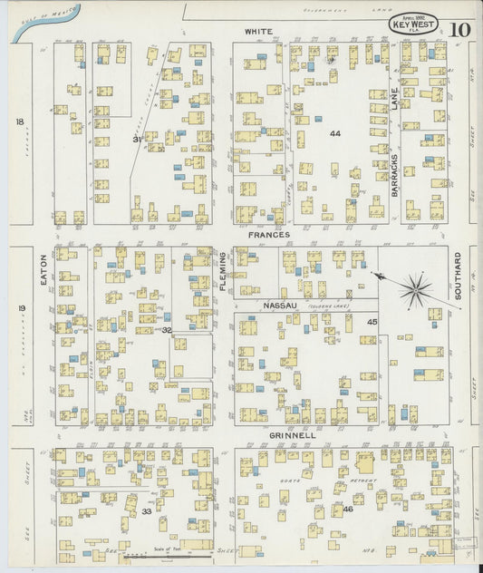 Sanborn Fire Insurance Map from Key West, Monroe County, Florida (1892), Sheet #0010 - Historic Sanborn Fire Insurance Map Print, vintage old map wall art, antique decor, genealogy gift, Florida Florida map