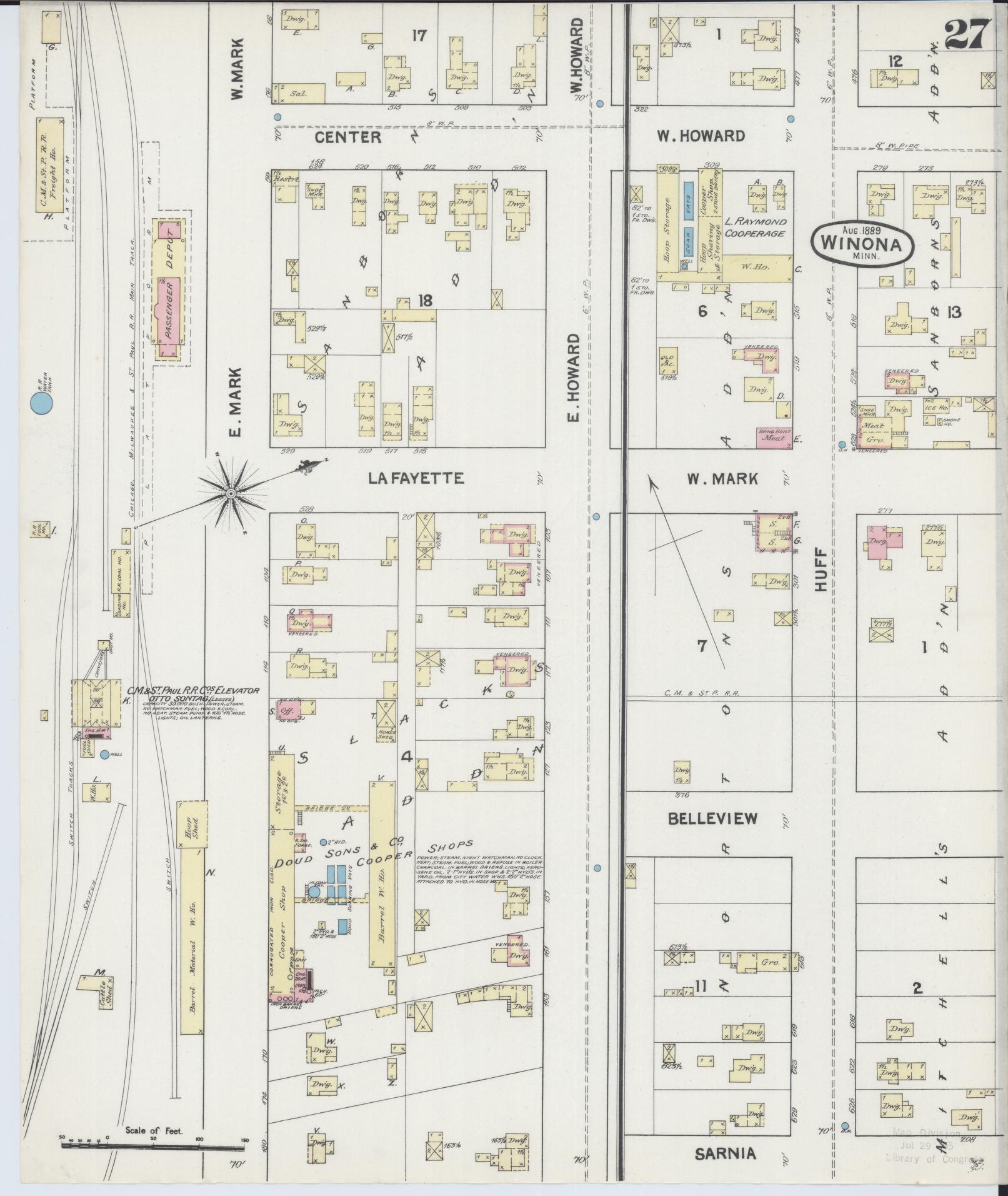 Sanborn Fire Insurance Map from Winona, Winona County, Minnesota (1889), Sheet #0027 - Complete Map Set gallery image, historic Sanborn map, vintage wall art, Minnesota Minnesota