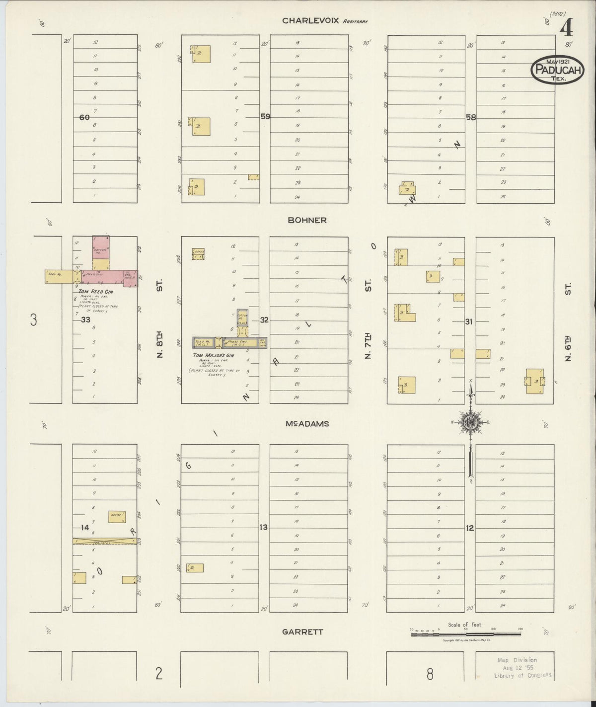Sanborn Fire Insurance Map from Paducah, Cottle County, Texas (1921), Sheet #0004 - Historic Sanborn Fire Insurance Map Print, vintage old map wall art, antique decor, genealogy gift, Texas Texas map