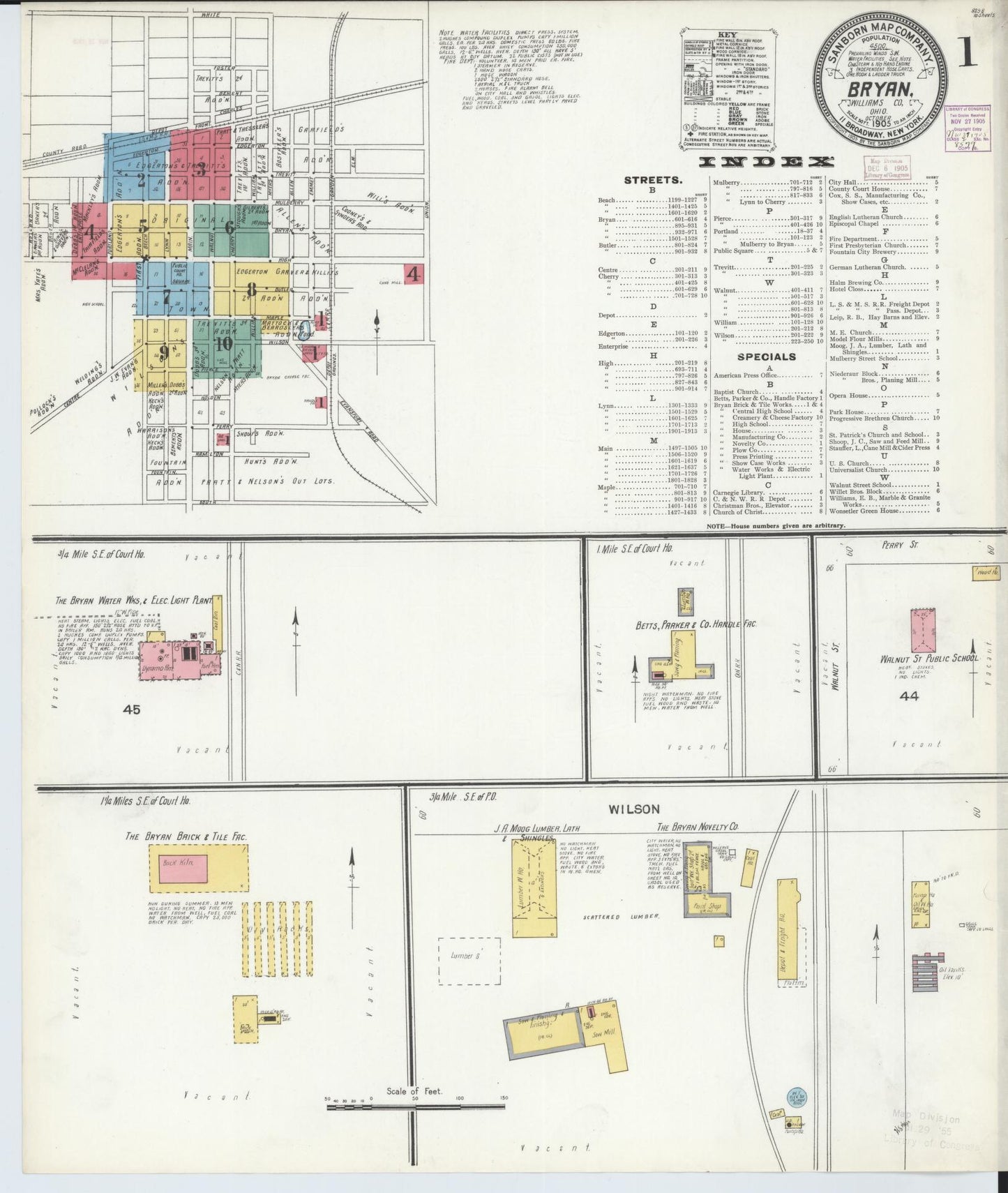 Sanborn Fire Insurance Map from Bryan, Williams County, Ohio (1905), Sheet #0001 - Historic Sanborn Fire Insurance Map Print, vintage old map wall art, antique decor, genealogy gift, Ohio Ohio map