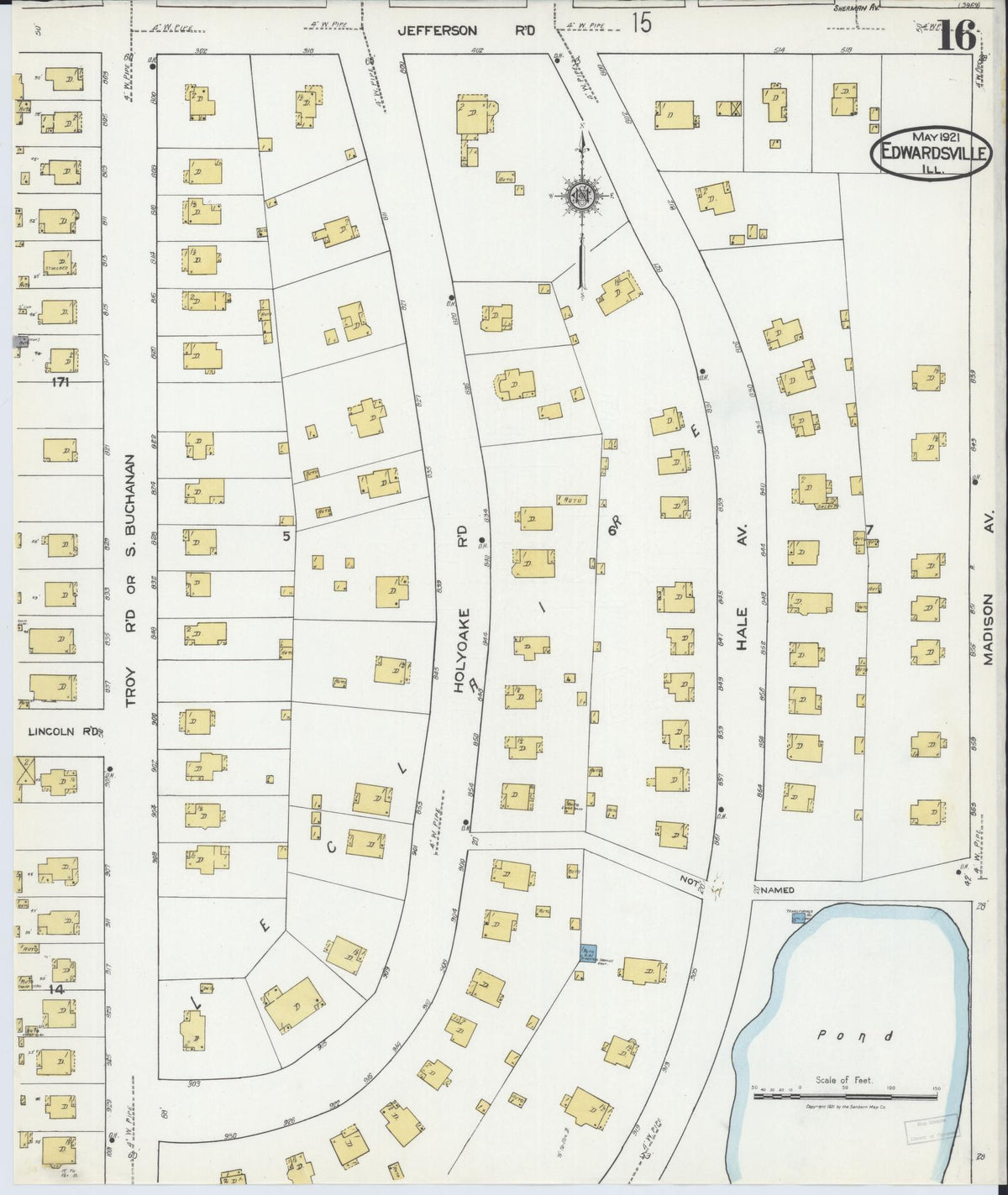 Sanborn Fire Insurance Map from Edwardsville, Madison County, Illinois (1921), Sheet #0016 - Complete Map Set gallery image, historic Sanborn map, vintage wall art, Illinois Illinois