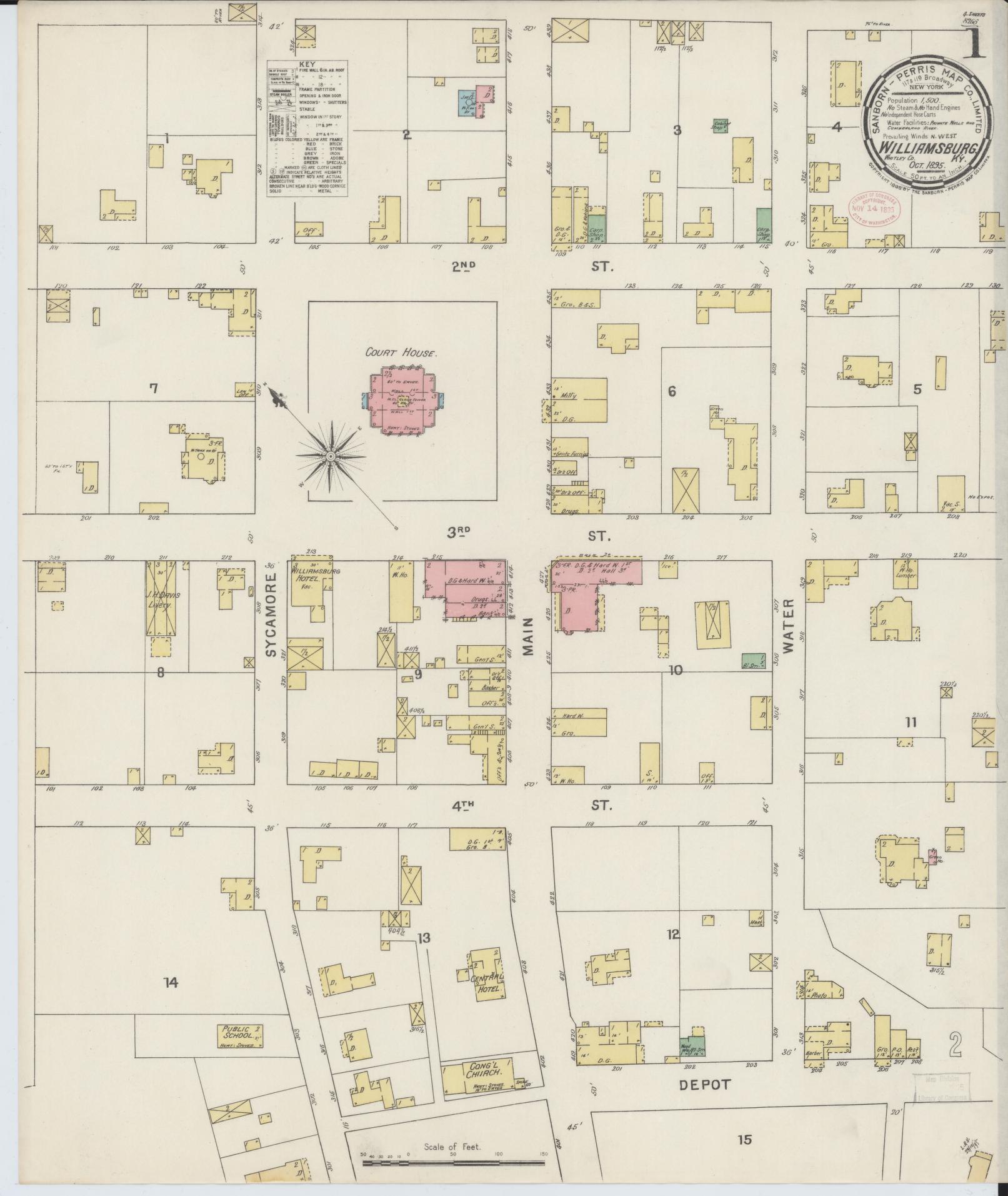 Sanborn Fire Insurance Map from Williamsburg, Whitley County, Kentucky. (1895) – Historic Sanborn Fire Insurance Map Print