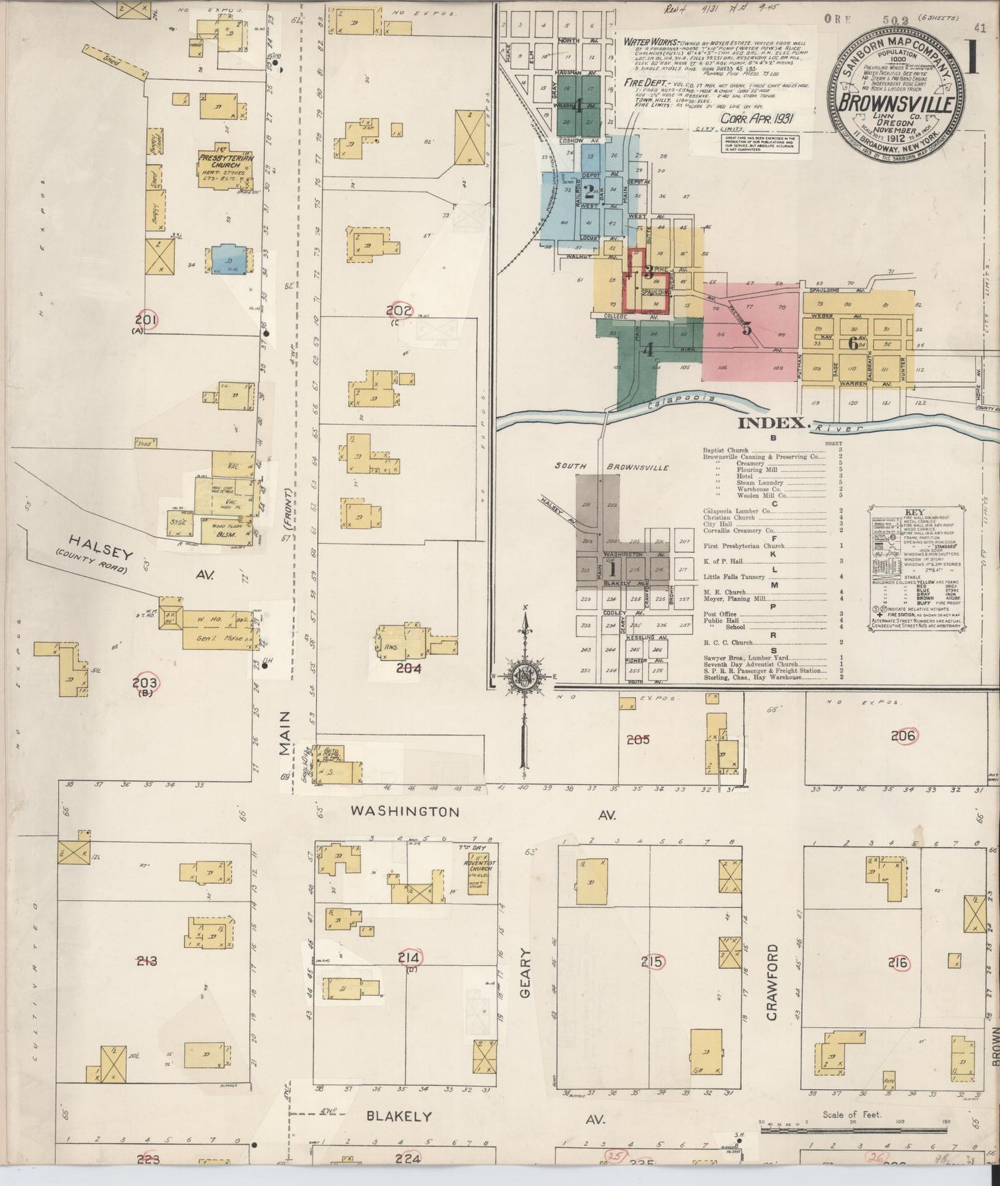 Sanborn Fire Insurance Map from Brownsville, Linn County, Oregon (1912), Sheet #0001 - Complete Map Set gallery image, historic Sanborn map, vintage wall art, Oregon Oregon