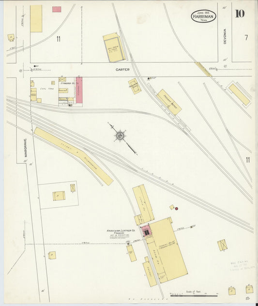 Sanborn Fire Insurance Map from Harriman, Roane County, Tennessee (1913), Sheet #0010 - Historic Sanborn Fire Insurance Map Print, vintage old map wall art, antique decor, genealogy gift, Tennessee Tennessee map