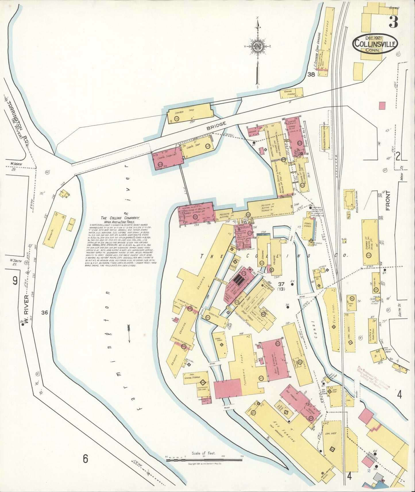 Sanborn Fire Insurance Map from Collinsville, Hartford County, Connecticut (1921), Sheet #0003 - Complete Map Set gallery image, historic Sanborn map, vintage wall art, Connecticut Connecticut
