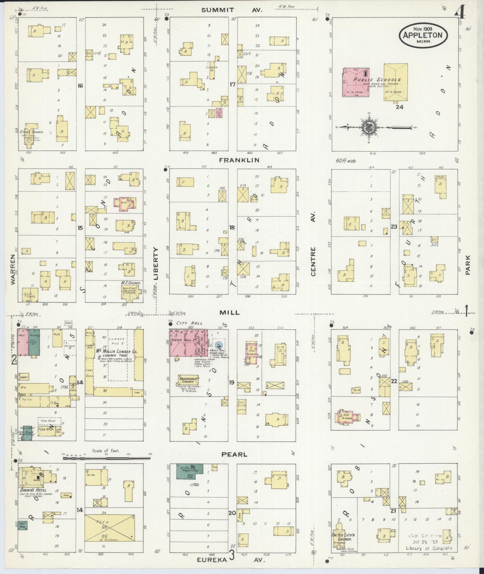 Sanborn Fire Insurance Map from Appleton, Swift County, Minnesota (1909), Sheet #0004 - Historic Sanborn Fire Insurance Map Print, vintage old map wall art, antique decor, genealogy gift, Minnesota Minnesota map
