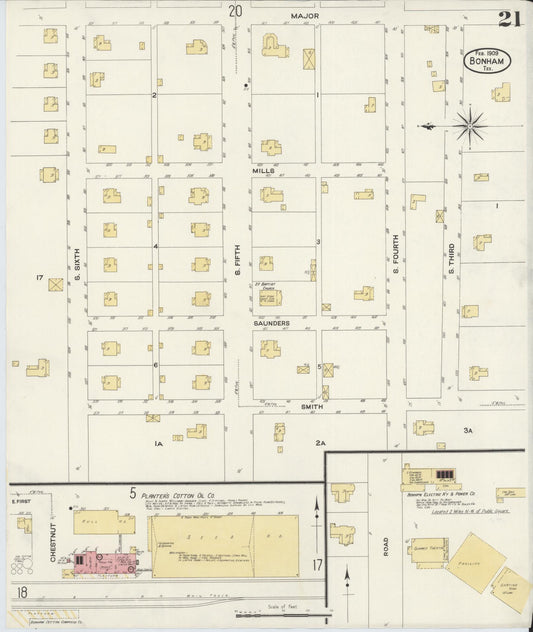 Sanborn Fire Insurance Map from Bonham, Fannin County, Texas (1909), Sheet #0021 - Historic Sanborn Fire Insurance Map Print, vintage old map wall art, antique decor, genealogy gift, Texas Texas map