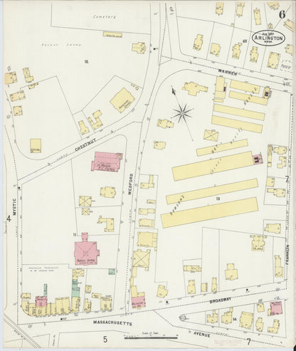 Sanborn Fire Insurance Map from Arlington, Middlesex County, Massachusetts (1897), Sheet #0006 - Complete Map Set gallery image, historic Sanborn map, vintage wall art, Massachusetts Massachusetts