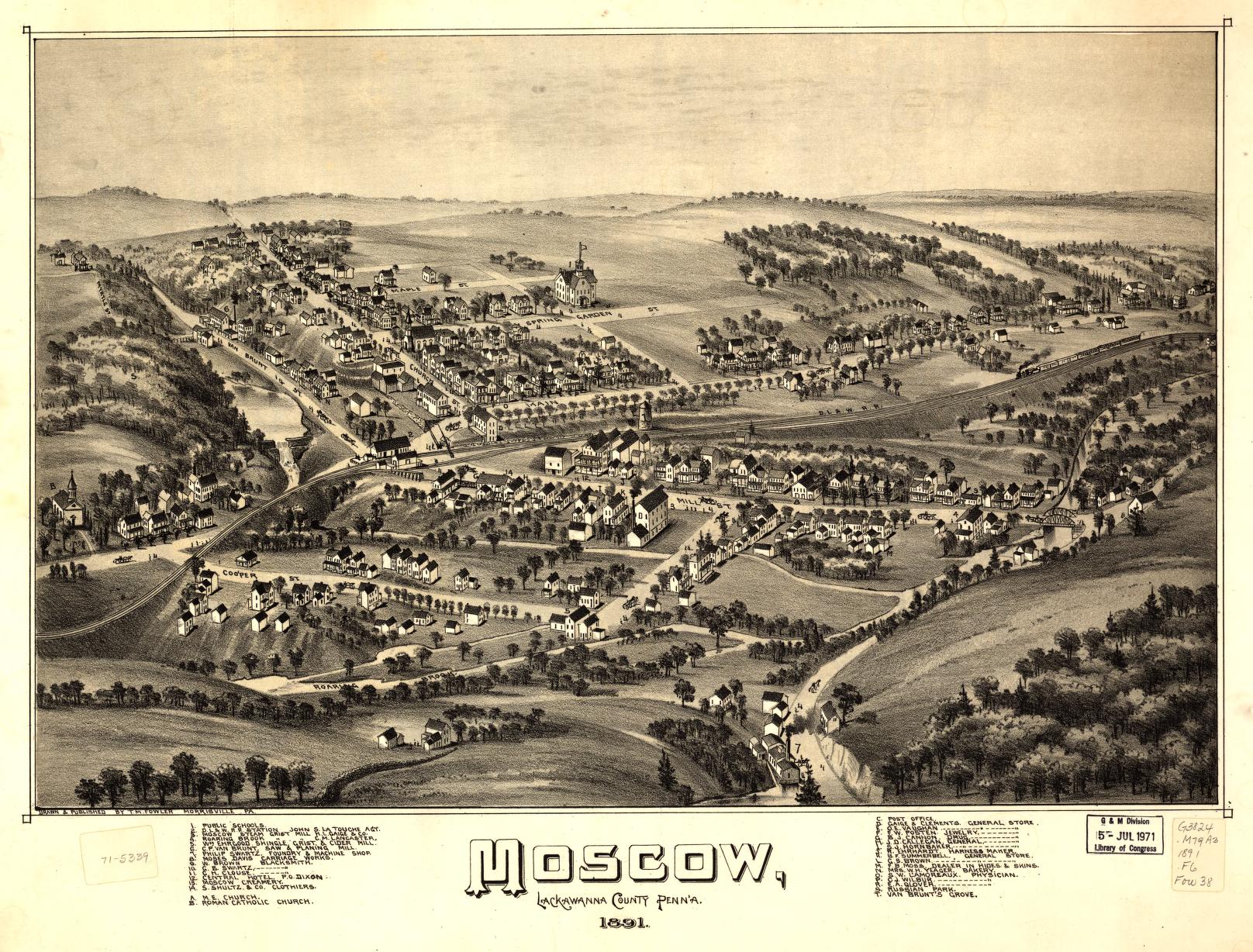Moscow, Lackawanna County, Penn'a. 1891 (1891) – Historic Bird’s-Eye View Panorama Print