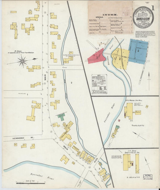 Sanborn Fire Insurance Map from Madison, Somerset County, Maine (1903), Sheet #0001 - Historic Sanborn Fire Insurance Map Print, vintage old map wall art, antique decor, genealogy gift, Maine Maine map