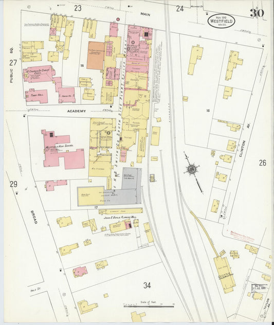 Sanborn Fire Insurance Map from Westfield, Hampden County, Massachusetts (1910), Sheet #0030 - Historic Sanborn Fire Insurance Map Print, vintage old map wall art, antique decor, genealogy gift, Massachusetts Massachusetts map