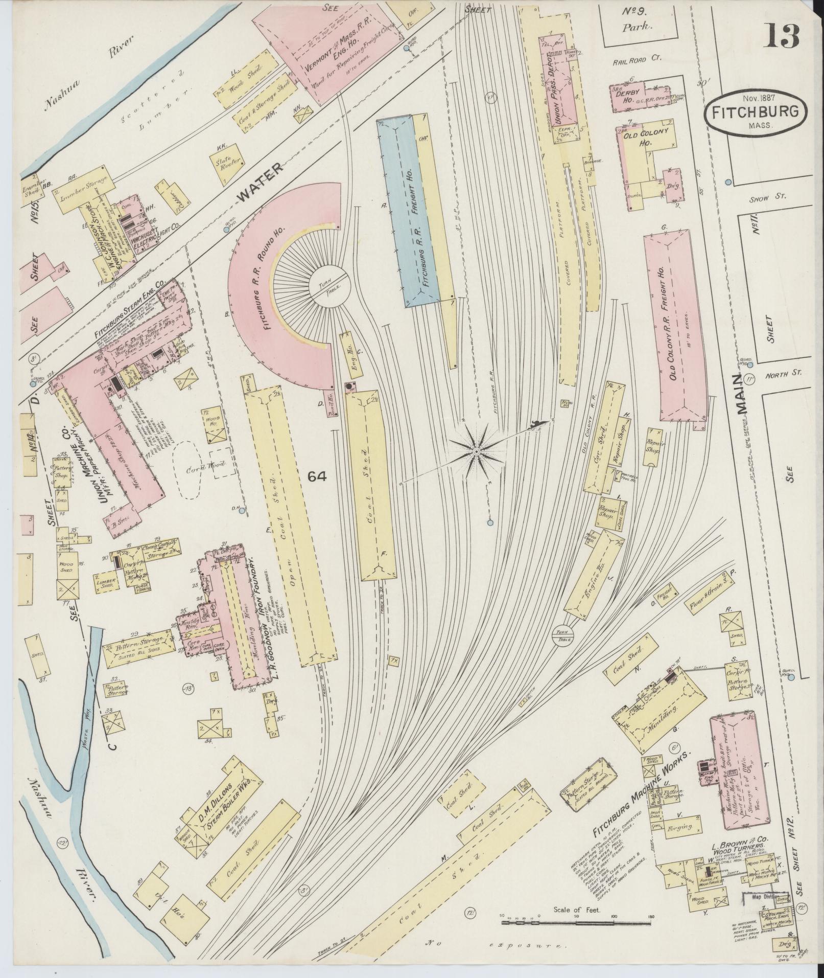Sanborn Fire Insurance Map from Fitchburg, Worcester County, Massachusetts (1887), Sheet #0013 - Complete Map Set gallery image, historic Sanborn map, vintage wall art, Massachusetts Massachusetts