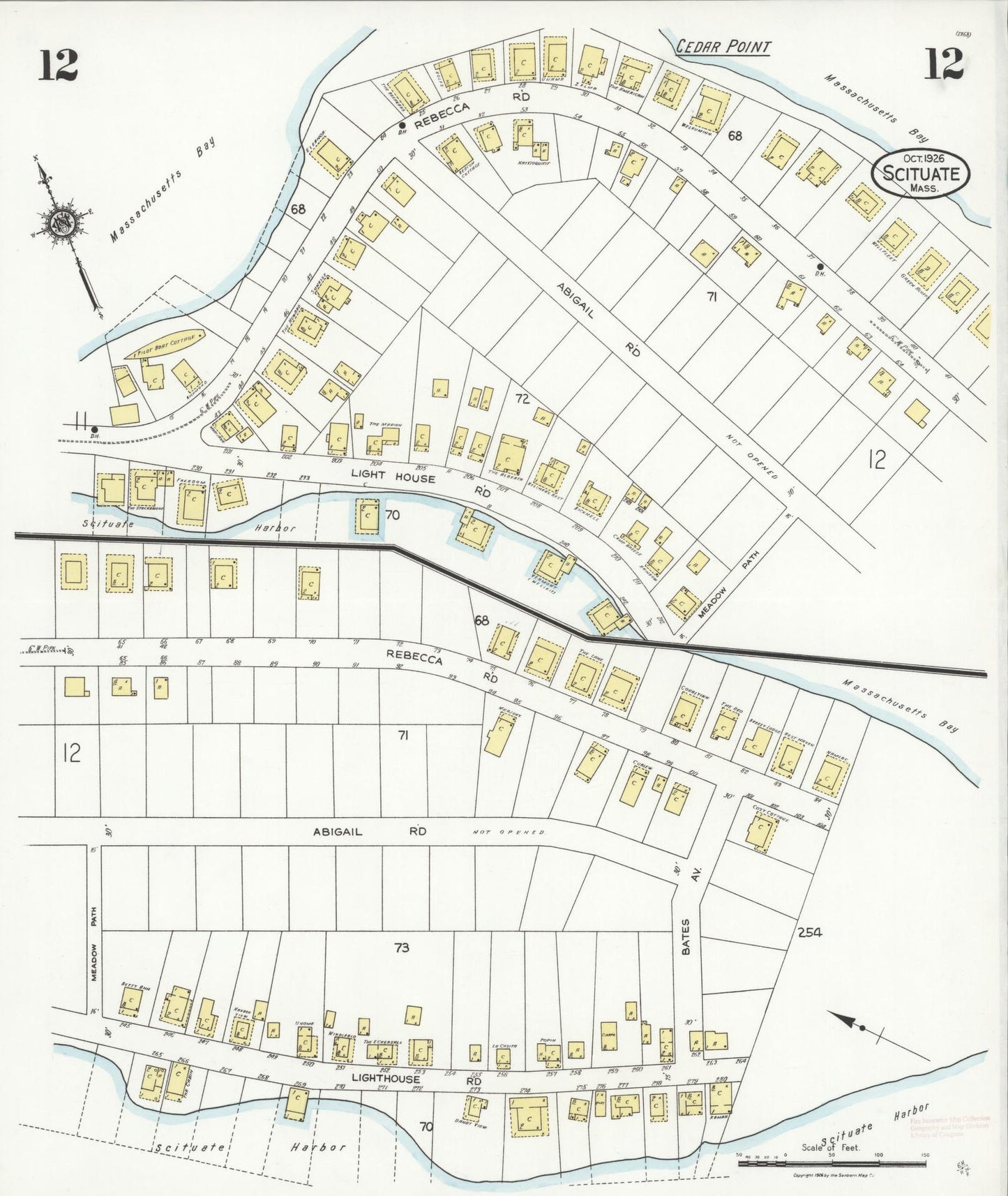 Sanborn Fire Insurance Map from Scituate, Plymouth County, Massachusetts (1926), Sheet #0012 - Complete Map Set gallery image, historic Sanborn map, vintage wall art, Massachusetts Massachusetts