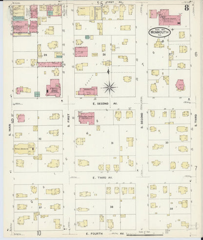 Sanborn Fire Insurance Map from Monmouth, Warren County, Illinois (1907), Sheet #0008 - Complete Map Set gallery image, historic Sanborn map, vintage wall art, Illinois Illinois