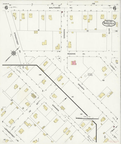 Sanborn Fire Insurance Map from Rockville, Montgomery County, Maryland (1924), Sheet #0006 - Complete Map Set gallery image, historic Sanborn map, vintage wall art, Maryland Maryland