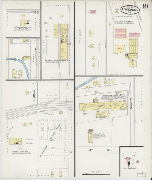 Sanborn Fire Insurance Map from Anderson, Madison County, Indiana (1890), Sheet #0010 - Historic Sanborn Fire Insurance Map Print, vintage old map wall art, antique decor, genealogy gift, Indiana Indiana map