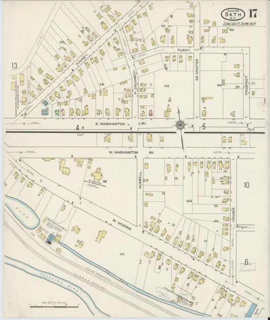 Sanborn Fire Insurance Map from Bath, Steuben County, New York (1915), Sheet #0017 - Historic Sanborn Fire Insurance Map Print, vintage old map wall art, antique decor, genealogy gift, New York New York map