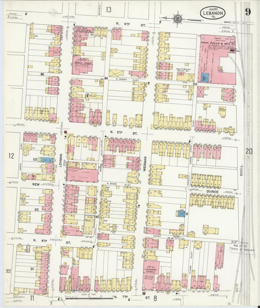 Sanborn Fire Insurance Map from Lebanon, Lebanon County, Pennsylvania (1912), Sheet #0009 - Historic Sanborn Fire Insurance Map Print, vintage old map wall art, antique decor, genealogy gift, Pennsylvania Pennsylvania map