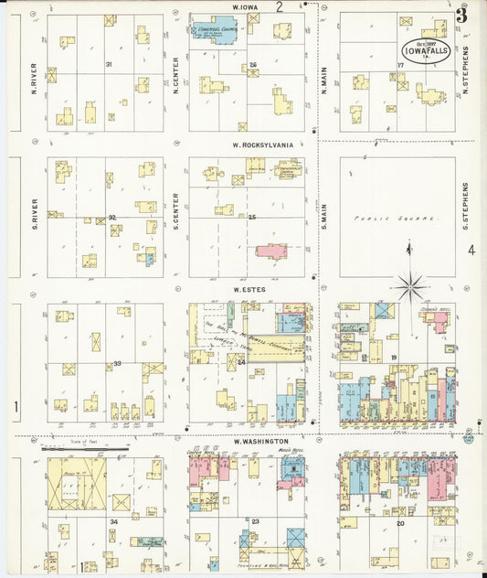 Sanborn Fire Insurance Map from Iowa Falls, Hardin County, Iowa (1897), Sheet #0003 - Historic Sanborn Fire Insurance Map Print, vintage old map wall art