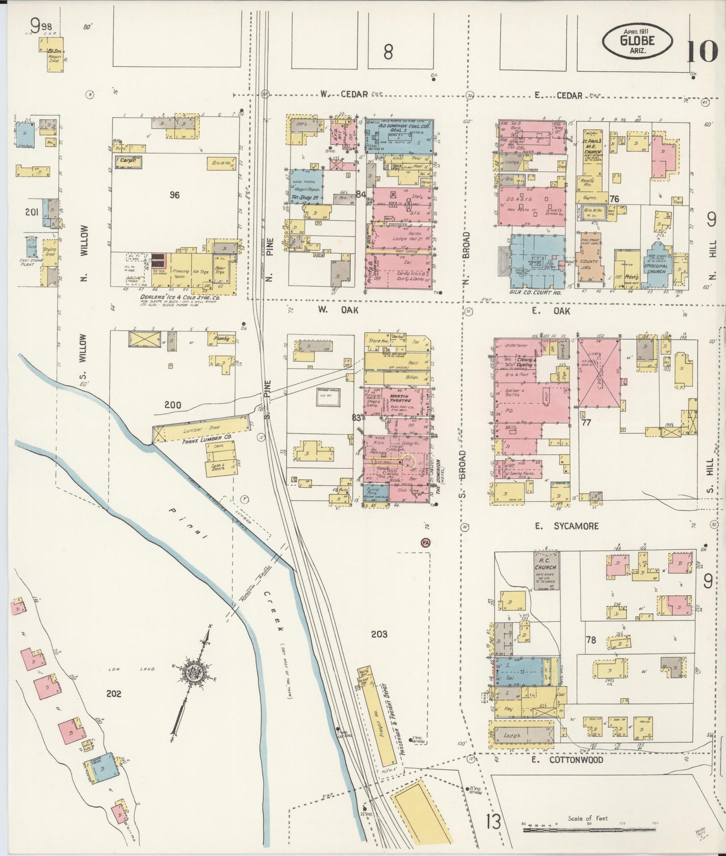 Sanborn Fire Insurance Map from Globe, Gila County, Arizona (1911), Sheet #0010 - Complete Map Set gallery image, historic Sanborn map, vintage wall art, Arizona Arizona