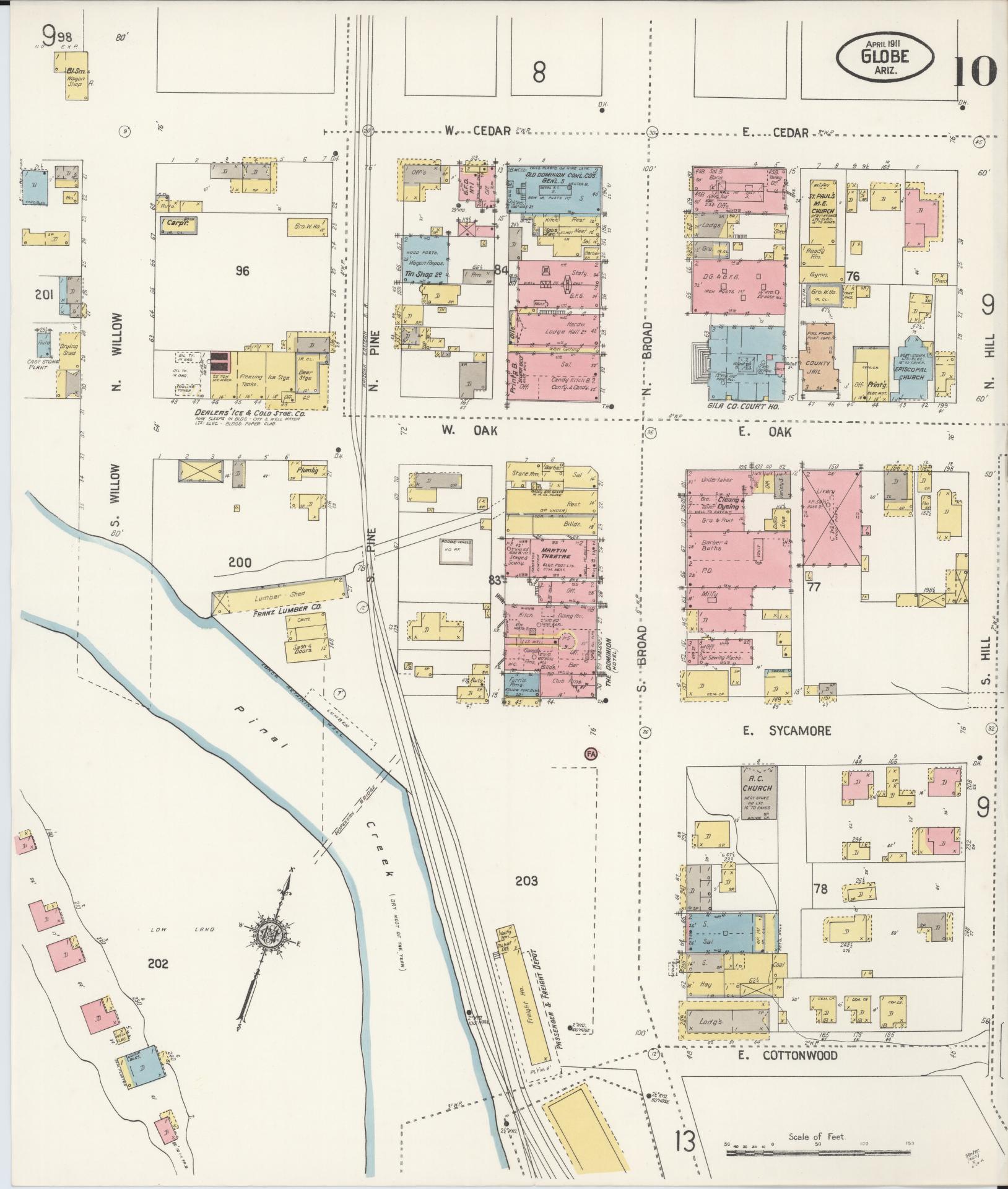 Sanborn Fire Insurance Map from Globe, Gila County, Arizona (1911), Sheet #0010 - Complete Map Set gallery image, historic Sanborn map, vintage wall art, Arizona Arizona