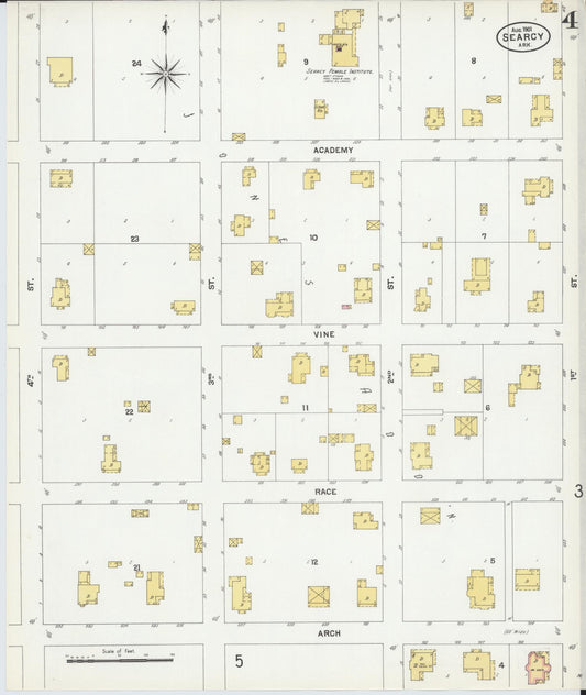 Sanborn Fire Insurance Map from Searcy, White County, Arkansas (1901), Sheet #0004 - Historic Sanborn Fire Insurance Map Print, vintage old map wall art, antique decor, genealogy gift, Arkansas Arkansas map