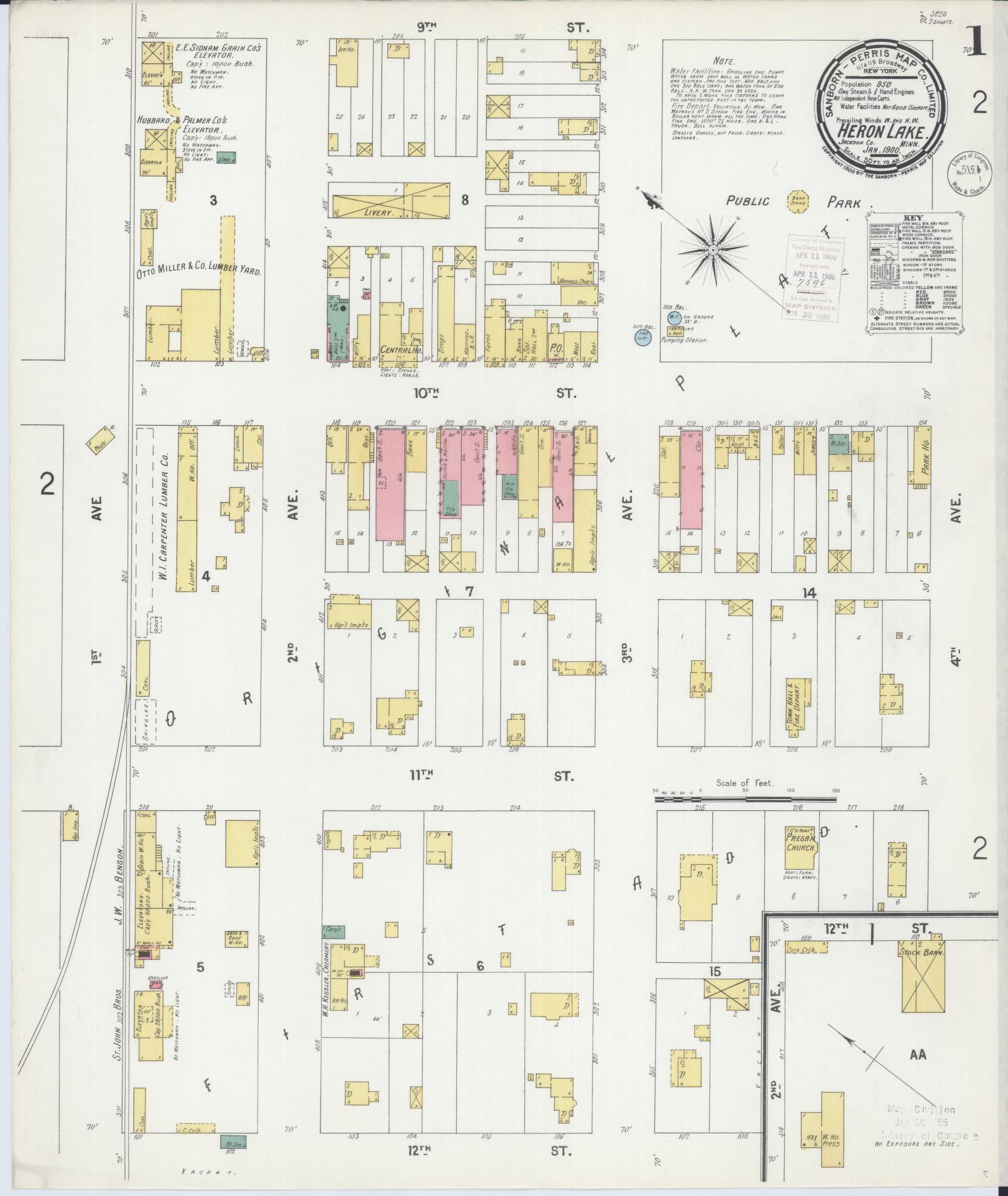 Sanborn Fire Insurance Map from Heron Lake, Jackson County, Minnesota (1900), Sheet #0001 - Historic Sanborn Fire Insurance Map Print, vintage old map wall art, antique decor, genealogy gift, Minnesota Minnesota map