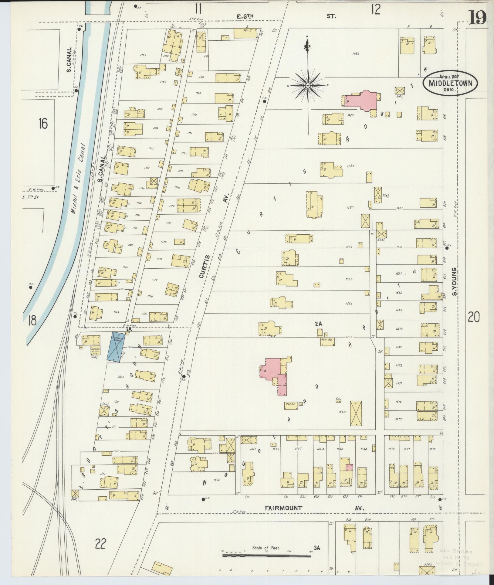 Sanborn Fire Insurance Map from Middletown, Butler County, Ohio (1907), Sheet #0019 - Complete Map Set gallery image, historic Sanborn map, vintage wall art, Ohio Ohio