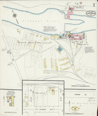 Sanborn Fire Insurance Map from Ladysmith, Rusk County, Wisconsin (1909), Sheet #0007 - Historic Sanborn Fire Insurance Map Print, vintage old map wall art, antique decor, genealogy gift, Wisconsin Wisconsin map