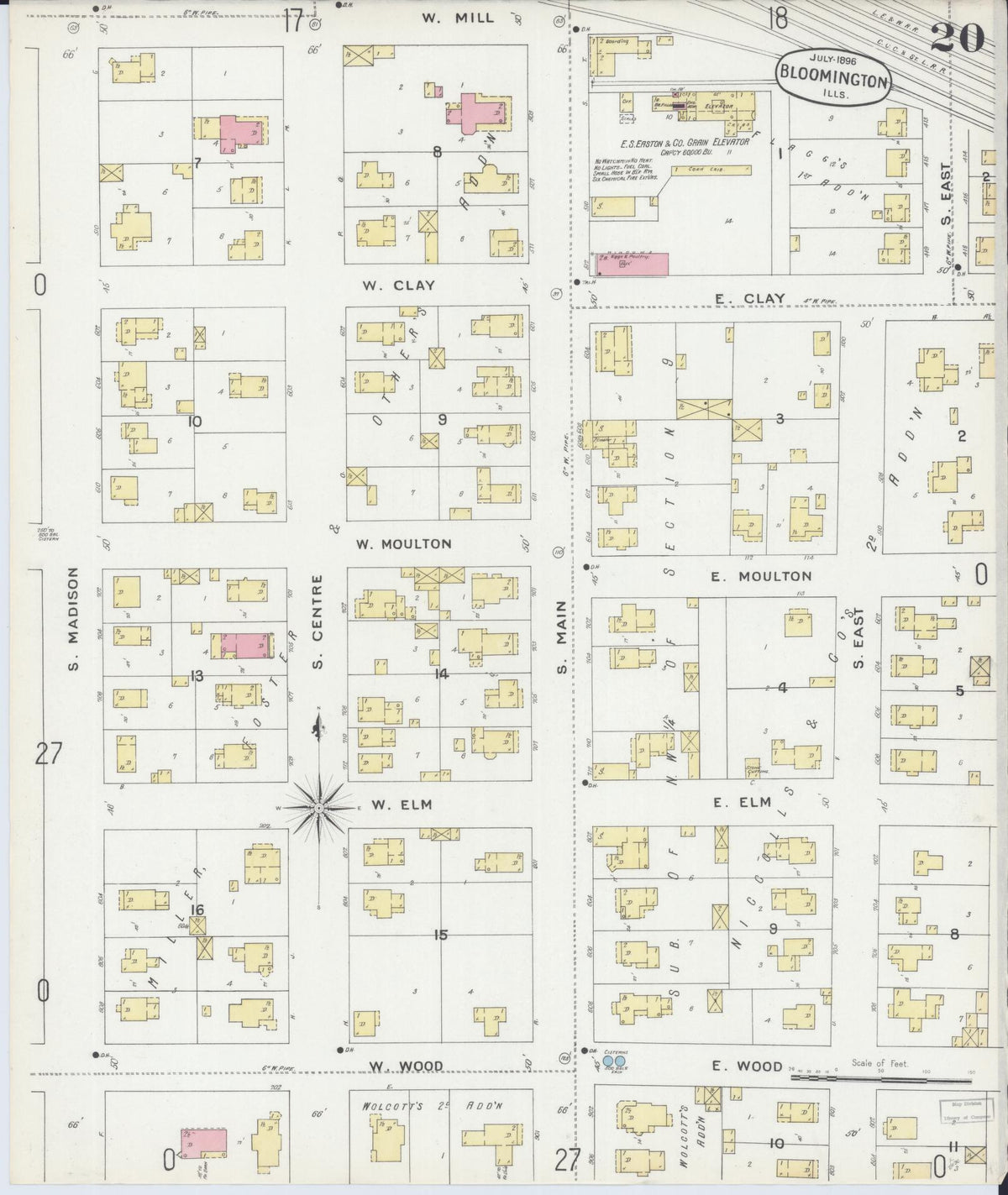 Sanborn Fire Insurance Map from Bloomington, McLean County, Illinois (1896), Sheet #0020 - Complete Map Set gallery image, historic Sanborn map, vintage wall art, Illinois Illinois
