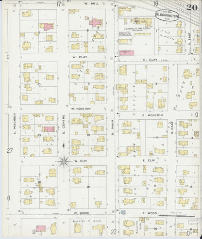 Sanborn Fire Insurance Map from Bloomington, McLean County, Illinois (1896), Sheet #0020 - Complete Map Set gallery image, historic Sanborn map, vintage wall art, Illinois Illinois