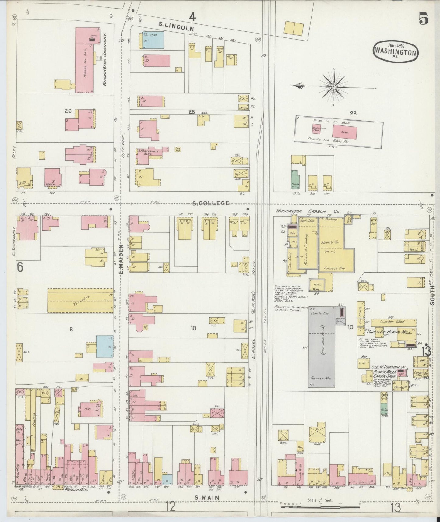 Sanborn Fire Insurance Map from Washington, Washington County, Pennsylvania (1896), Sheet #0005 - Historic Sanborn Fire Insurance Map Print, vintage old map wall art, antique decor, genealogy gift, Sanborn Fire Insurance Map from Washington Washington map
