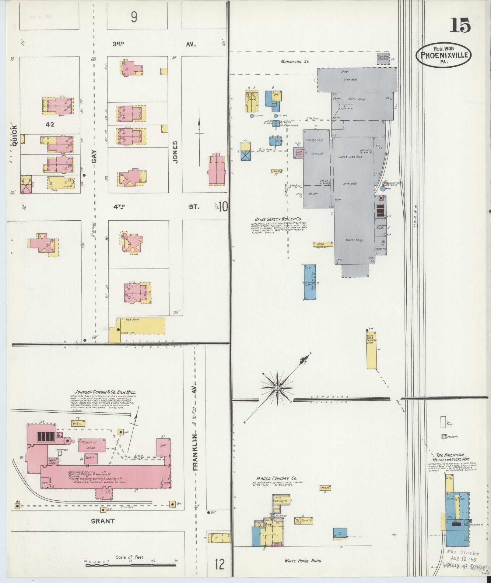 Sanborn Fire Insurance Map from Phoenixville, Chester County, Pennsylvania (1906), Sheet #0015 - Complete Map Set gallery image, historic Sanborn map, vintage wall art, Pennsylvania Pennsylvania