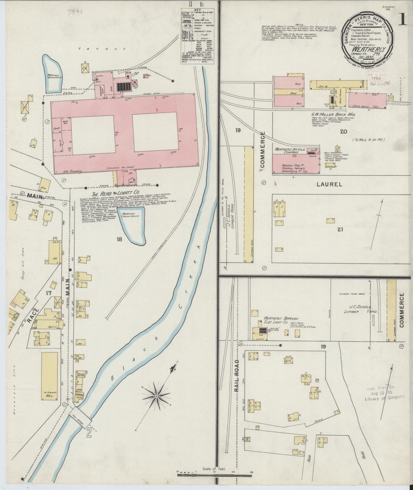 Sanborn Fire Insurance Map from Weatherly, Carbon County, Pennsylvania. (1895) – Historic Sanborn Fire Insurance Map Print