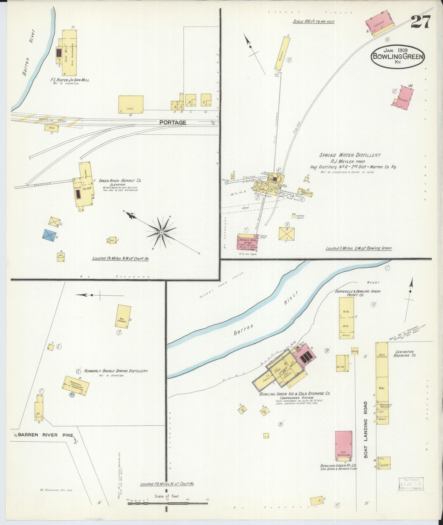 Sanborn Fire Insurance Map from Bowling Green, Warren County, Kentucky (1909), Sheet #0027 - Complete Map Set gallery image, historic Sanborn map, vintage wall art, Kentucky Kentucky