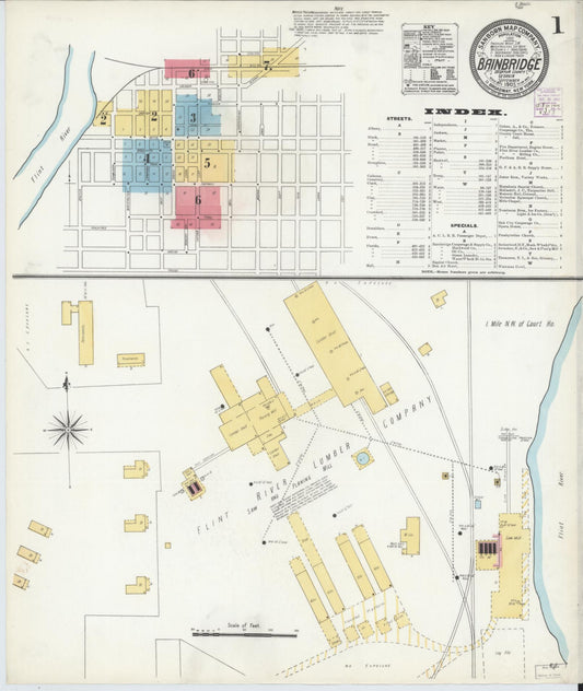 Sanborn Fire Insurance Map from Bainbridge, Decatur County, Georgia (1905), Sheet #0001 - Historic Sanborn Fire Insurance Map Print, vintage old map wall art, antique decor, genealogy gift, Georgia Georgia map