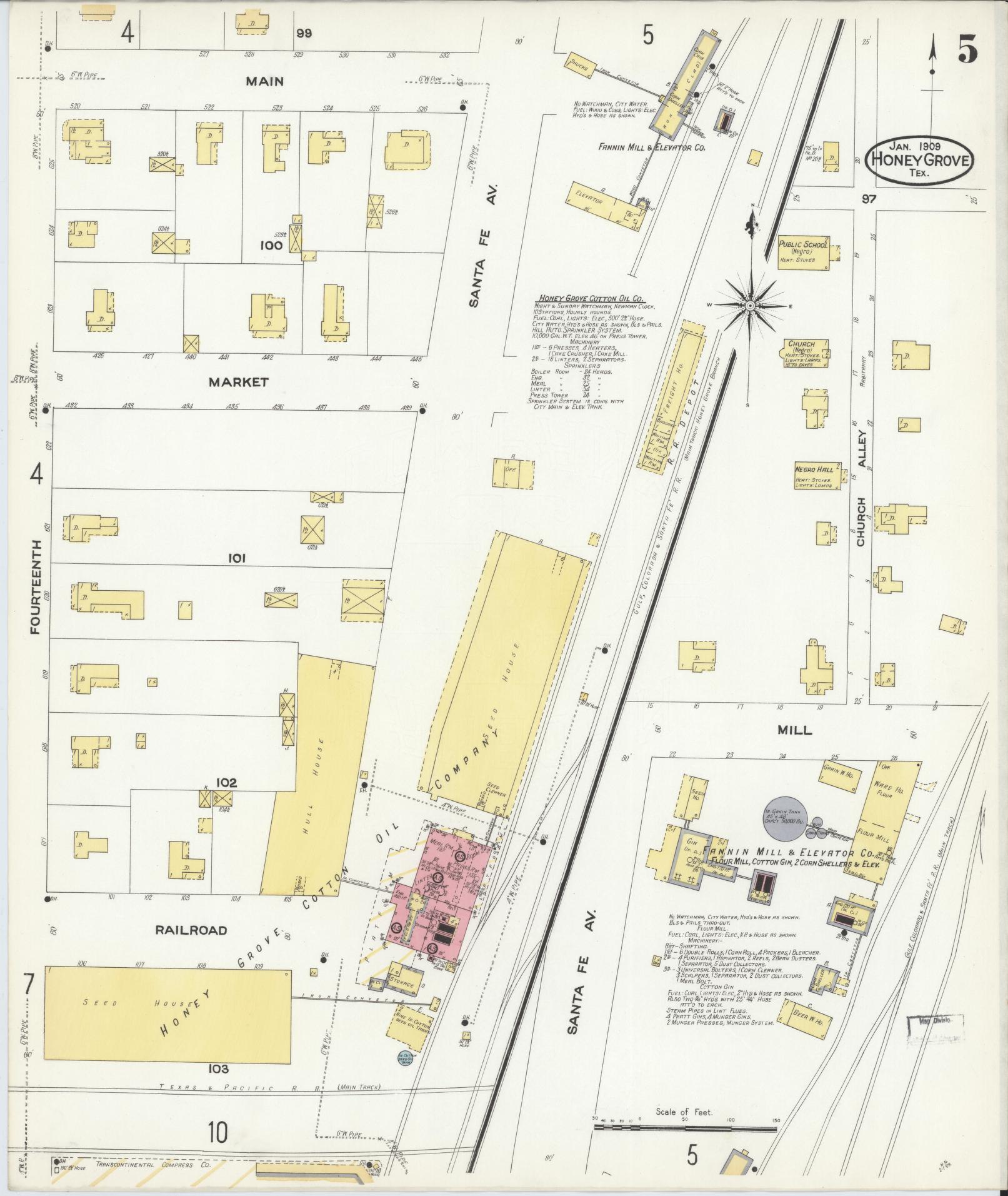 Sanborn Fire Insurance Map from Honey Grove, Fannin County, Texas (1909), Sheet #0005 - Complete Map Set gallery image, historic Sanborn map, vintage wall art, Texas Texas