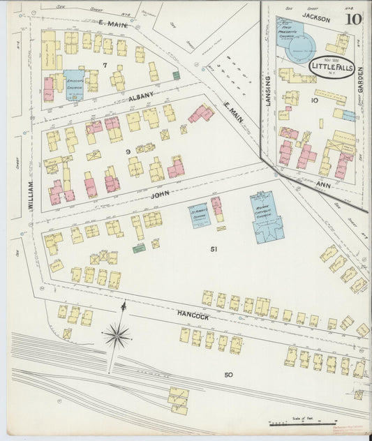 Sanborn Fire Insurance Map from Little Falls, Herkimer County, New York (1891), Sheet #0010 - Historic Sanborn Fire Insurance Map Print, vintage old map wall art, antique decor, genealogy gift, New York New York map