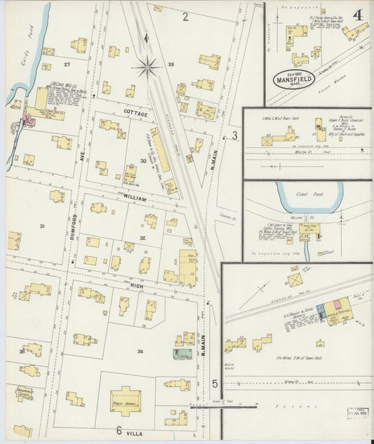 Sanborn Fire Insurance Map from Mansfield, Bristol County, Massachusetts (1897), Sheet #0004 - Historic Sanborn Fire Insurance Map Print, vintage old map wall art, antique decor, genealogy gift, Massachusetts Massachusetts map
