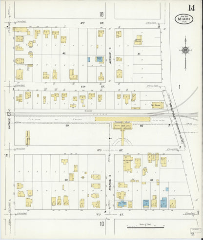 Sanborn Fire Insurance Map from Miami, Dade County, Florida (1910), Sheet #0014 - Historic Sanborn Fire Insurance Map Print, vintage old map wall art, antique decor, genealogy gift, Florida Florida map