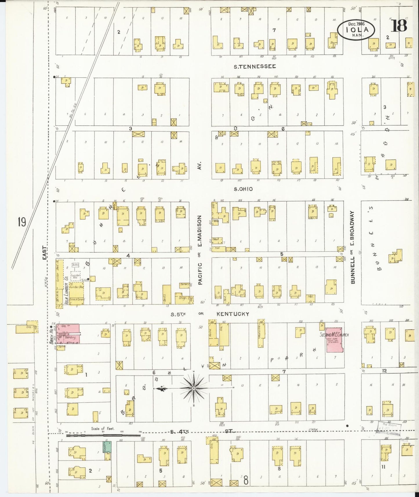 Sanborn Fire Insurance Map from Iola, Allen County, Kansas (1905), Sheet #0018 - Historic Sanborn Fire Insurance Map Print, vintage old map wall art, antique decor, genealogy gift, Kansas Kansas map